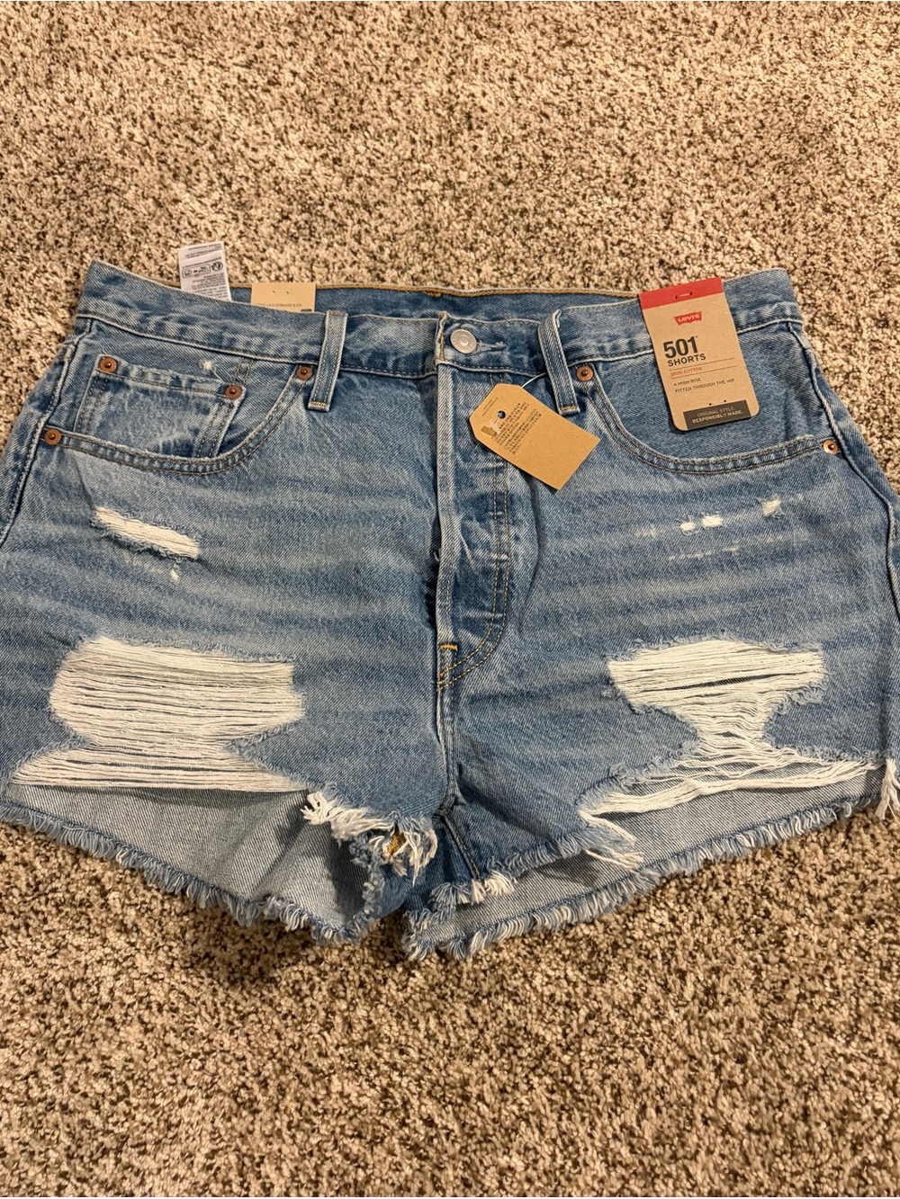 Levi's Light Blue Distressed Denim Jean Shorts
